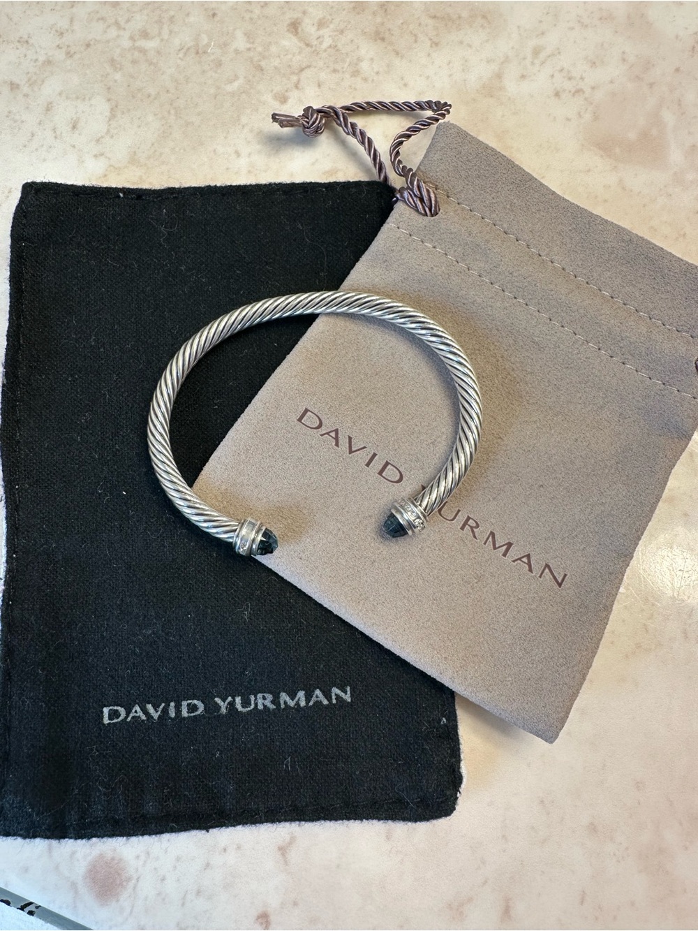 David Yurman 6mm Cable Classic Silver Bracelet with Blue Topaz and Diamonds